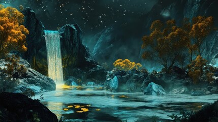 Canvas Print - Surreal landscape with flowing water and dreamlike scenery