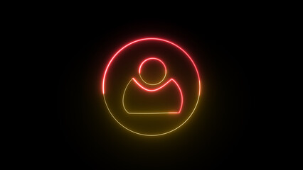 Neon glowing user icon animation. Neon profile icon and avatar user profile icons. Man head person contact user animated sign symbol on black background.