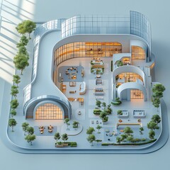 Wall Mural - 3d topdown view of modern convention center featuring expansive open areas for events and multiple p