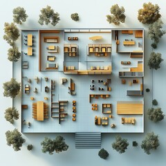 Wall Mural - 3d topdown view of modern convention center featuring expansive open areas for events and multiple p
