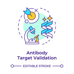 Poster - Antibody target validation multi color concept icon. Antibody discovery stage. Laboratory research. Round shape line illustration. Abstract idea. Graphic design. Easy to use in article