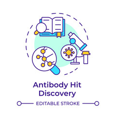 Sticker - Antibody hit discovery multi color concept icon. Antibody research stage. Drug development. Biotechnology. Round shape line illustration. Abstract idea. Graphic design. Easy to use in article