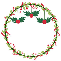 Christmas JOY wreath. Hand drawn vector round frame for invitations, postcards, greeting cards, quotes, logos, posters and more. Vector illustration isolated on square white background.