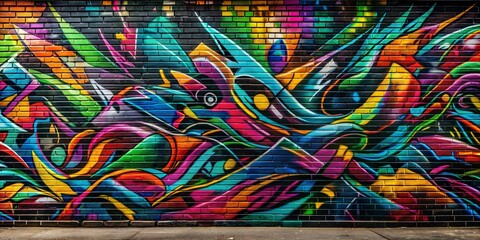 Wall Mural - expressive urban graffiti on black brick wall