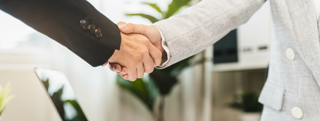 Deal agreement confirm, Two business people shaking hands to be partner in business and support together.