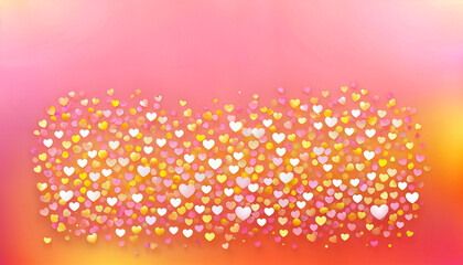 Wall Mural - pink, yellow and orange gradient background with small hearts and empty space