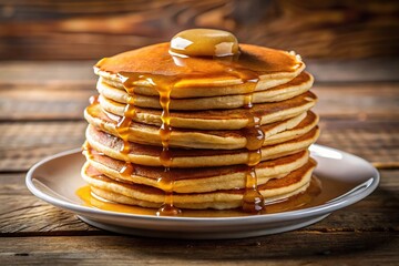 Silhouette of mouthwatering stack of golden brown pancakes dripping with syrup for breakfast treat