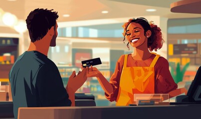 A customer pays with a credit card at a store.