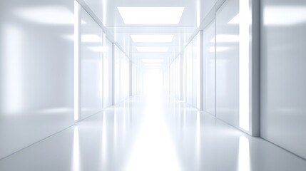  A futuristic white hallway with a glowing light at the end,white hallway with a bright light at the end,Empty white futuristic corridor with a glowing light in the distance