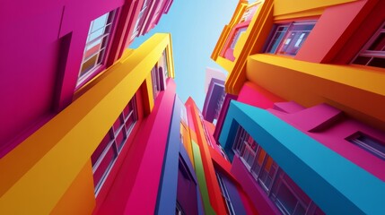 Sticker - Vibrant Cityscape with Colorful Architecture