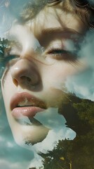 Canvas Print - Dreamy Portrait with Nature Double Exposure