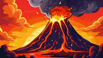 Wall Mural - Cartoon A volcano spewing bright red lava
