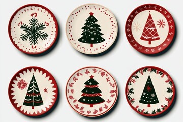 Wall Mural - Charming collection of red and green Christmas plates showcasing festive designs for holiday celebrations