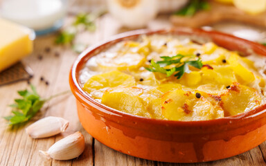 Wall Mural - Potato gratin with cream and cheese. french gratin dauphinois