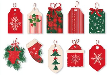 Wall Mural - Colorful collection of festive Christmas gift tags designed for holiday celebrations and gifting activities