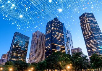 Smart cities and digital transformation. Telecommunication and communication network concept. Big data connection technology.