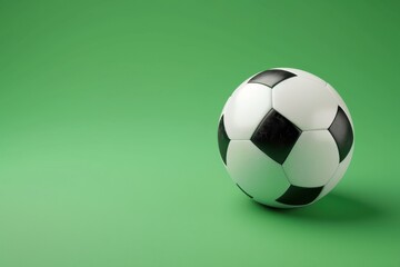 Soccer ball resting on green background with a slight tilt