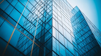 2410 82.Close-up of a modern building's exterior, showcasing a geometric steel facade with bold lines and sharp corners. The reflective surface of the steel adds depth and complexity to the design,