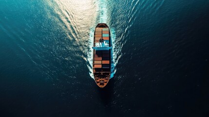 Aerial perspective of a cargo vessel navigating the open sea acting as a crucial connector for international logistics and freight transportation