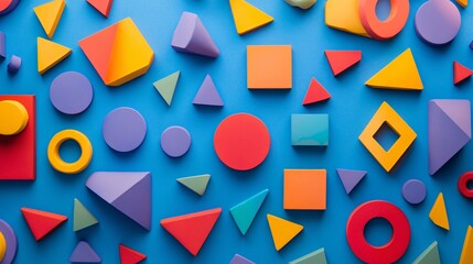 2410 16.a vibrant array of geometric shapes, including squares, triangles, and circles, scattered on