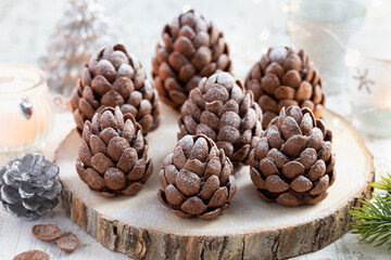 Wall Mural - Christmas edible chocolate brownie pine cones