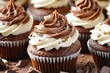 © AIGen - Cupcake Assortment: Homemade Chocolate and Vanilla Cupcakes on Baked Brown Background