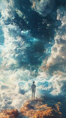 Wall Mural - A Solitary Figure Gazes Up at the Dreamy Sky