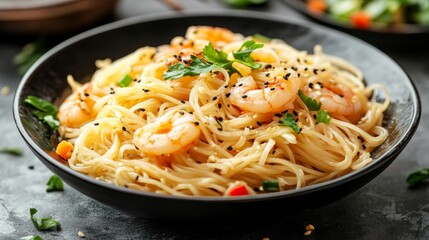 Savory Noodle Dish with Shrimp and Greens