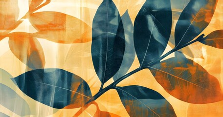 Wall Mural - Abstract Artwork of Intertwined Teal and Orange Leaves