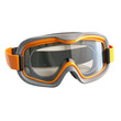 © Andrey - This image shows a pair of gray and orange swimming goggles designed for both swimming and diving, featuring a wide lens and adjustable strap.