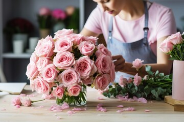 Wall Mural - Rose flower plant table.