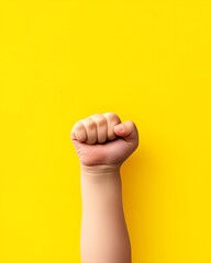 Empowering raised fist against a bright yellow background