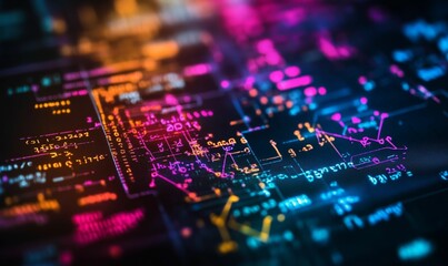 Neon colored data on a dark screen.