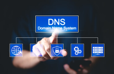Wall Mural - dns - domain name system and website concept. dns interface, with icons internet connectivity, data 