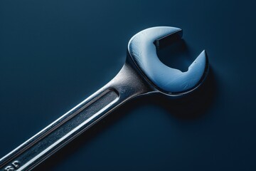 Close-up of a steel wrench resting on a dark surface