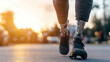 © VERTEX SPACE - A person with prosthetic legs is running on road during sunset, showcasing determination and resilience. scene captures beauty of movement and spirit of overcoming challenges