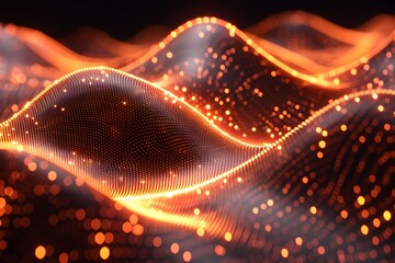 Abstract Glowing Waves with Dynamic Orange Lights for Modern Design