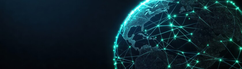 A futuristic globe connected by glowing lines, symbolizing digital networking and global communication.