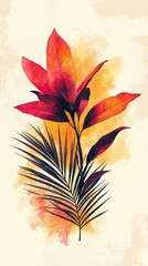 Wall Mural - colorful botanical illustrations in minimalist style colorful tropical leaves illustration.