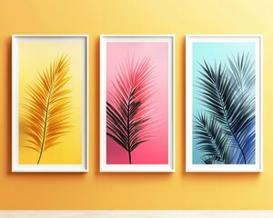 Wall Mural - colorful botanical illustrations in minimalist style colorful palm leaves in framed art pieces