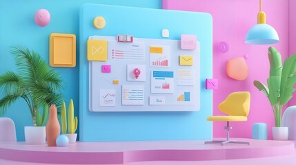 Wall Mural - collaborative project planning session, 3d illustration, flat design, front view, business strategy 