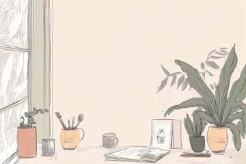 Minimalistic workspace with indoor plants and cozy decor for inspiration