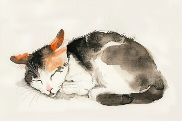 Canvas Print - Watercolor sleeping cat illustration