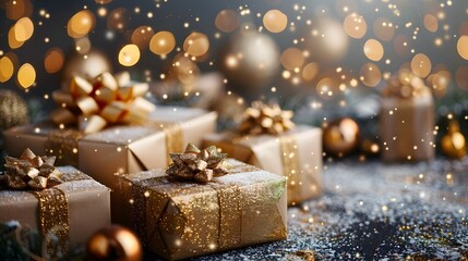 Sparkling Christmas Gift Boxes with Golden for Festive Holiday Background