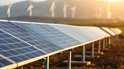 Sticker - Harnessing renewable energy, this showcases solar panels in field with wind turbines in background, symbolizing sustainable future