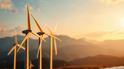 Sticker - Renewable energy wind turbines against sunset backdrop, showcasing sustainable technology and natures beauty. scene captures essence of clean energy production