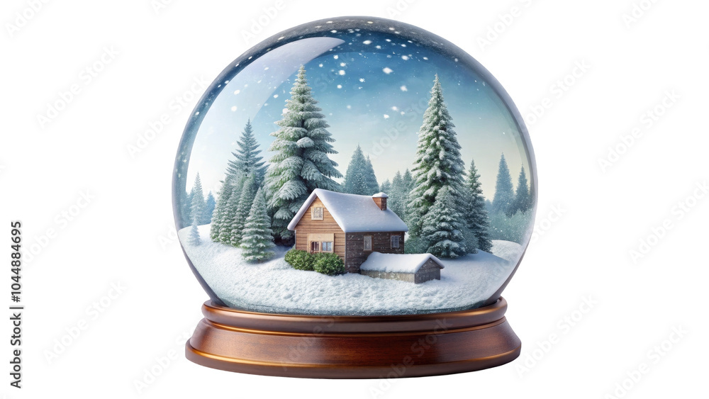 Christmas decoration Snow globe with a small wooden house and evergreen ...
