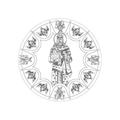 Wall Mural - Stefan Urosh V (name english) sky round dome with 4 apostles and seraphim. Coloring page in Byzantine style