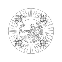 Wall Mural - Nativity of the Blessed Virgin Mary. Greek medallion- coloring page in Byzantine style