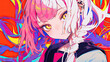 © wowowo - Anime, illustration, art, girl, cute, colorful, pink hair, traditional Japanese style, demon, Japanese anime style.